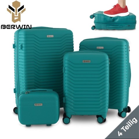Zestaw 4 walizek podróżnych z beautycase - twarda skorupa, kółka 360°, zamek TSA