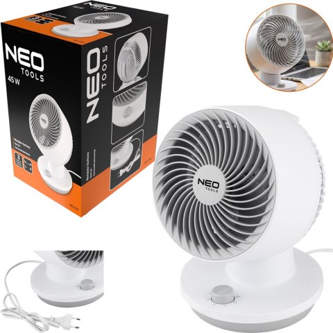 NEO TOOLS Wentylator Biurkowy Biały 45 W Oscylacja 3 Prędkości 90-016