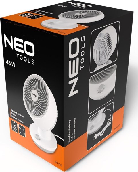 NEO TOOLS Wentylator Biurkowy Biały 45 W Oscylacja 3 Prędkości 90-016