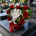 Serce stroik na cmentarz grób dziecka sztuczne kwiaty róże aniołek