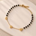 Bransoletka na rękę stal chirurgiczna pozłacana 14k złotem, czarne kuleczki, serce BST1751