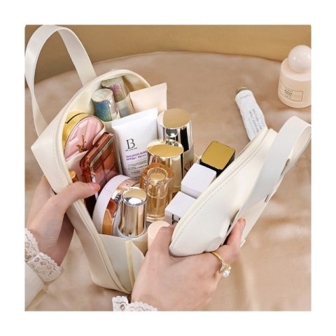Kosmetyczka organizer na kosmetyki z rączką 17x7x19cm kremowa KS128B