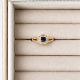 Pierścionek stal chirurgiczna platerowana 14k złotem, efektowy, niebieska cyrkonia PST1018, Rozmiar pierścionków: US6 EU11