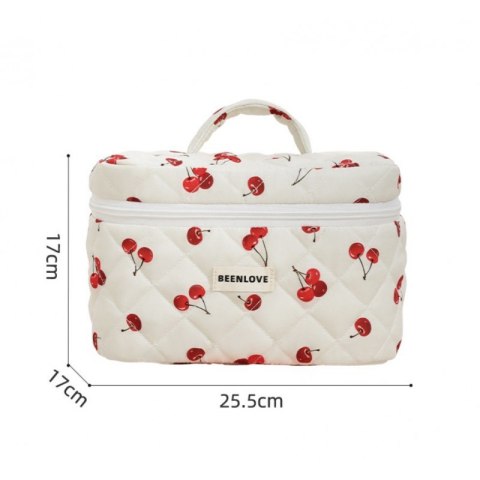 Kosmetyczka damska pikowana kuferek w wisienki 17 x 17 x 25,5cm KS123