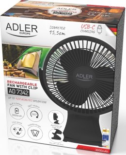 Wentylator Biurkowy Z Klipsem Akumulatorowy 15,5 cm 360° Obrót USB-C ADLER AD 7342 Black