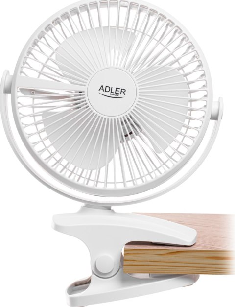 Wentylator Biurkowy Z Klipsem Akumulatorowy 15,5 cm 360° Obrót USB-C ADLER AD 7342 White