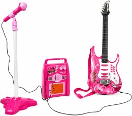 Gitara Elektryczna Różowa Z Mikrofonem I Wzmacniaczem MP3 22407