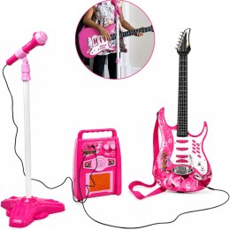 Gitara Elektryczna Różowa Z Mikrofonem I Wzmacniaczem MP3 22407