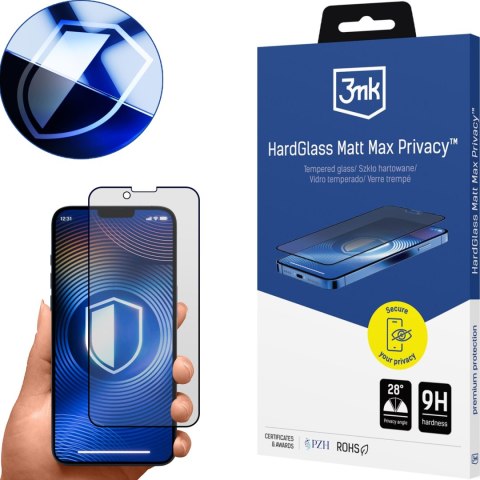 Szkło Hartowane Matowe Apple iPhone 13/13 Pro/14/16E - 3mk HardGlass Matt Max Privacy