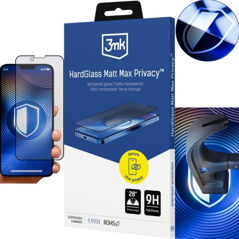 Szkło Hartowane Matowe Apple iPhone 13/13 Pro/14/16E - 3mk HardGlass Matt Max Privacy