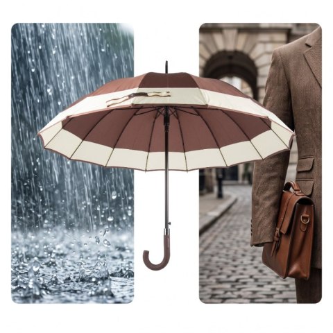 Parasol Długi Elegancki XXL 16 Drutów Brązowy 25016_BR