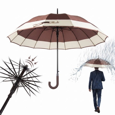 Parasol Długi Elegancki XXL 16 Drutów Brązowy 25016_BR