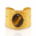 Pierścionek stal szlachetna platerowana 14k złotem, regulowany, oczko TIGER STONE PST1036