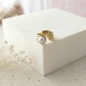 Pierścionek stal szlachetna platerowana 14k złotem, regulowany z perłą PST1025