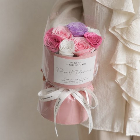 Flower box, bukiet zapachowych kwiatów mydlanych w pudełku fiolet 10szt. BUK27F