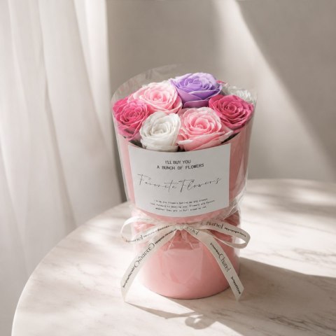 Flower box, bukiet zapachowych kwiatów mydlanych w pudełku fiolet 10szt. BUK27F