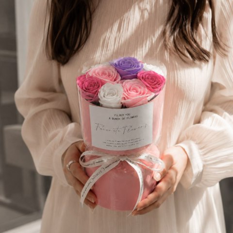 Flower box, bukiet zapachowych kwiatów mydlanych w pudełku fiolet 10szt. BUK27F