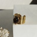 Pierścionek stal szlachetna platerowana 14k złotem, regulowany, oczko TIGER STONE PST1036