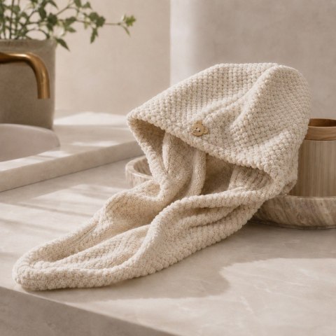 Ręcznik, kapturek, turban do włosów, bardzo chłonny, beżowy 65x25 cm REC60K