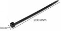 PAKO Opaski Zaciskowe Trytki 3,6 x 200 mm - 100 szt. Czarne Odporne Na UV