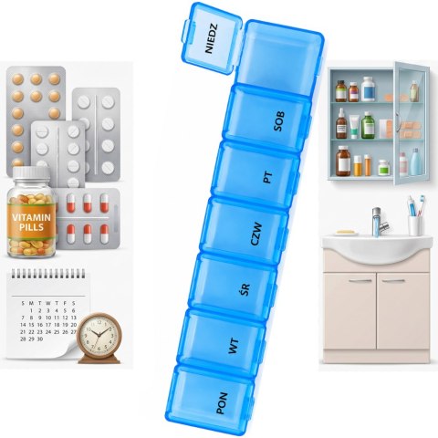 PAKO Organizer Pojemnik Na Leki 7 Dni Niebieski 15x3x2cm