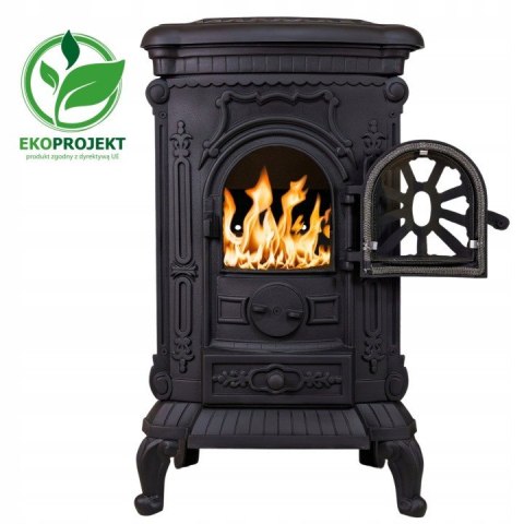 Piec wolnostojący żeliwny INGRID 9kW + Zestaw Rur CZARNY 9kW Ø120 na drewno ECO