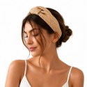 Opaska do włosów, turban BOHO wiklinowa pleciona, kremowa, brązowa O286BR