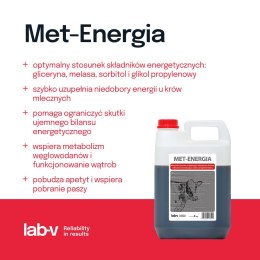 Lab-v Met-Energia - Mieszanka Paszowa Uzupełniająco-Dietetyczna Dla Krów Mlecznych Zmniejszająca Ryzyko Wystąpienia Ketozy 20kg