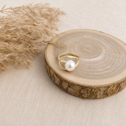 Pierścionek stal szlachetna platerowana 14k złotem, regulowany, KULKA PERŁA PST1071