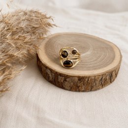 Pierścionek stal szlachetna platerowana 14k złotem, regulowany, TIGER STONE PST1046