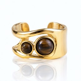Pierścionek stal szlachetna platerowana 14k złotem, regulowany, TIGER STONE PST1049