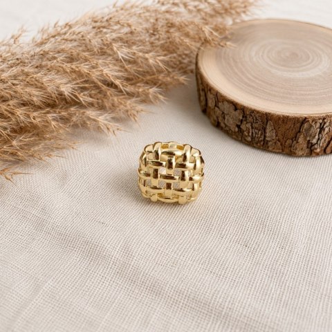 Pierścionek stal szlachetna platerowana 14k złotem, regulowany duży, PLECIONY PST1059