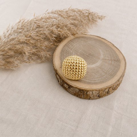Pierścionek stal szlachetna platerowana 14k złotem, regulowany duży, małe KULKI PST1058