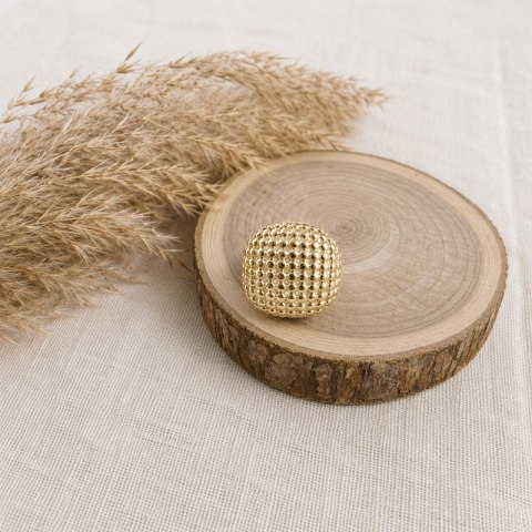 Pierścionek stal szlachetna platerowana 14k złotem, regulowany duży, małe KULKI PST1058