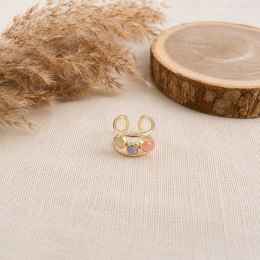Pierścionek stal szlachetna platerowana 14k złotem, regulowany, kamienie naturalne PST1043