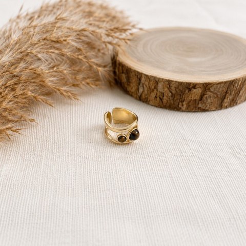Pierścionek stal szlachetna platerowana 14k złotem, regulowany, TIGER STONE PST1049
