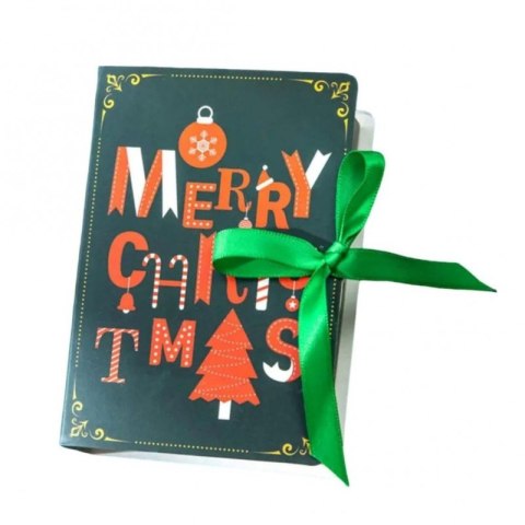 Pudełko PREZENTOWE ozdobne zielone, MERRY CHRISTMAS z kokardą 13x9x4,5 cm OPO34