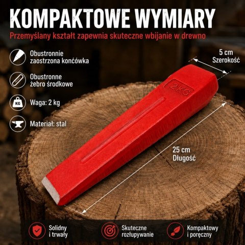 Klin rozłupujący do drewna drzewa 2kg ze stali mocny Łuparka BITUXX