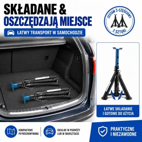 Podstawki Samochodowe 2x 2000 kg BITUXX - Kobyłki Warsztatowe Regulowane Składane