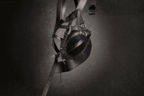 Head Harness with Zip-up Mouth and Lock - Black