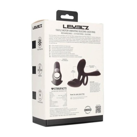 Triple Motor Vibrating Silicone Cockring - Black