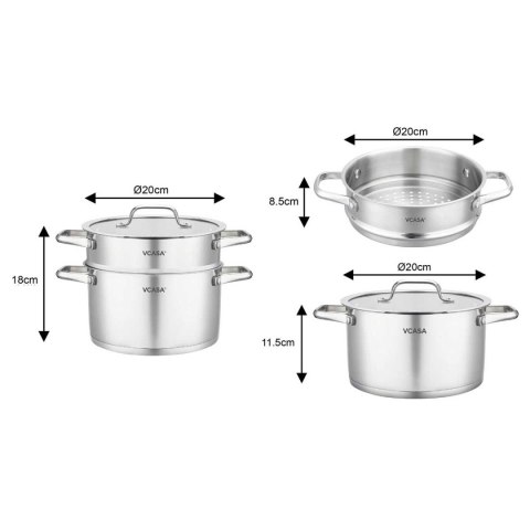 GARNEK STALOWY NA PARĘ 20cm 3 ELEMENTOWY VCASA VC-90117 AMARA