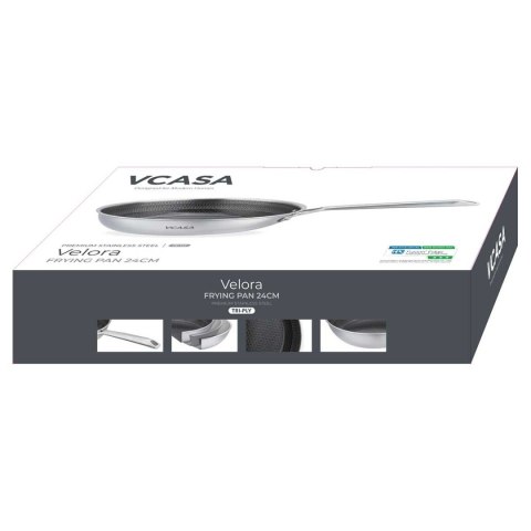 PATELNIA STALOWA 24cm VCASA VC-90155 VELORA Z POWŁOKĄ CERAMICZNĄ