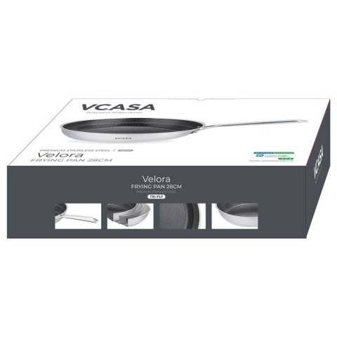 PATELNIA STALOWA 28cm VCASA VC-90156 VELORA Z POWŁOKĄ CERAMICZNĄ