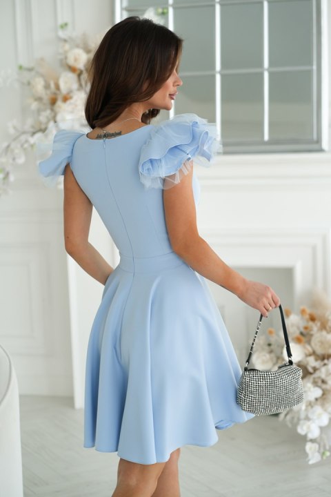 309-08 Sukienka Z Bufkami Na Ramionach - Baby blue