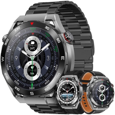 Smartwatch VELTORI VT100-1 + Czarny Pasek Silikonowy + Czarny Eko Skóra