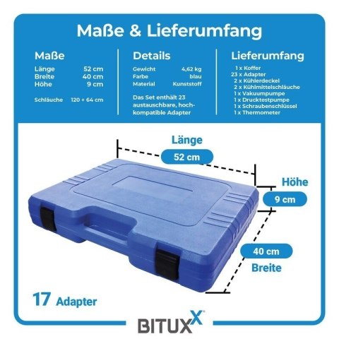 Bituxx 32‑częściowy tester układu chłodzenia - ciśnieniowy test szczelności i napełnianie chłodnicy