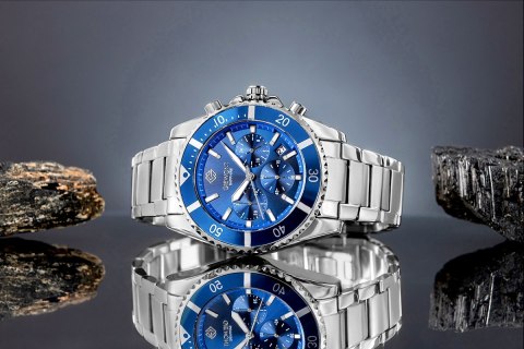 Zegarek Męski Giewont Chronograph Sapphire Srebrno Niebieski GW3970-B3