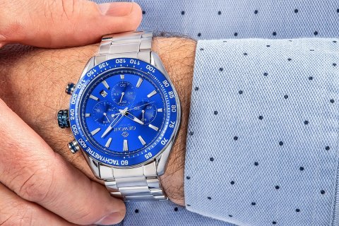 Zegarek Męski Giewont Chronograph Sapphire Srebrno Niebieski GW9580-B3