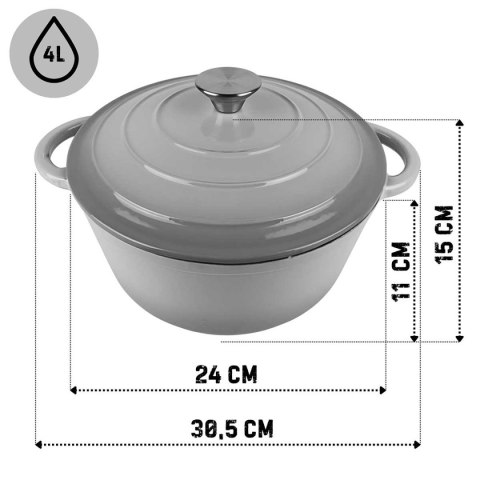 EMALIOWANY GARNEK ŻELIWNY 24cm 4L HAGE SZARY